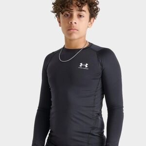 Under Armour Long Sleeve Heatgear Armour Black With White Logo Fitted Baselayer